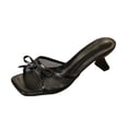 thumbnail image 1 of CIENVNSTG Womens Heeled Sandals Square Toe Mesh Bow Thin Heel Slide Mules Comfortable Dress Shoes for Party Wedding Black 36, 1 of 7