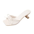 thumbnail image 1 of CIENVNSTG Womens Heeled Sandals Square Toe Mesh Bow Thin Heel Slide Mules Comfortable Dress Shoes for Party Wedding White 41, 1 of 6