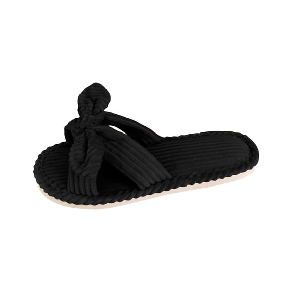 CIENVNSTG Womens Indoor Outdoor Cozy Soft Bow Decor Open Toe Corduroy Slide Slippers Memory Foam Cushioned Anti‑Skid Sole Comfortable Casual Footwear Black 43