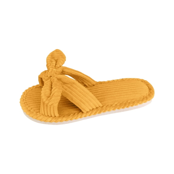 CIENVNSTG Womens Indoor Outdoor Cozy Soft Bow Decor Open Toe Corduroy Slide Slippers Memory Foam Cushioned Anti‑Skid Sole Comfortable Casual Footwear Ginger 39