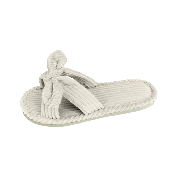 CIENVNSTG Womens Indoor Outdoor Cozy Soft Bow Decor Open Toe Corduroy Slide Slippers Memory Foam Cushioned Anti‑Skid Sole Comfortable Casual Footwear Beige 37