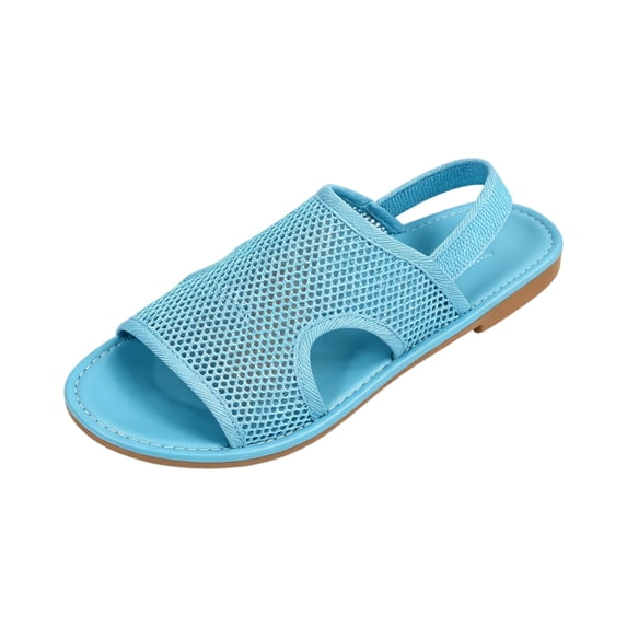 CIENVNSTG Womens Open Toe Flat Sandals Slingback Elastic Back Strap Breathable Mesh Hollow Out Design for Summer Beach Travel Casual Walking Wear Sky Blue 38