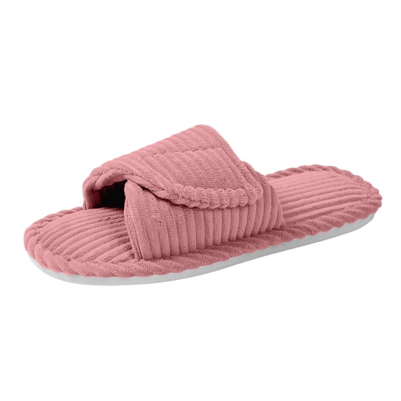 CIENVNSTG Womens Orthopedic Arch Support Fuzzy Adjustable Corduroy Memory Foam Open Toe Slippers Comfortable Non‑Slip Indoor Slides Supportive Footwear Hot Pink 43