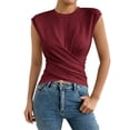 thumbnail image 1 of CIENVNSTG Womens Slim Fit Stretchy Cropped Tops Round Neck Cap Sleeve Cross Wrap Twist Front Ruched Casual Summer Daily Wear Blouses Deep Red S, 1 of 7