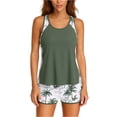 thumbnail image 1 of CIENVNSTG Womens Summer Blouson Tankini Swimsuit Two Piece Tummy Control Bathing Suit with Sporty Pockets and Baggy Swim Shorts for Beach Pool Daily Use Green XL, 1 of 3