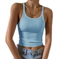 thumbnail image 1 of CIENVNSTG Womens Summer Daily Basic Sleeveless Shirts Ribbed Knit Slim Fitting Scoop Neck Solid Tone Casual Cami Tank Top for Daily Matching Light Blue L, 1 of 4