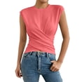 thumbnail image 1 of CIENVNSTG Womens Summer Daily Casual Tops Round Neck Cap Sleeve Cross Wrap Twist Front Ruched Slim Fit Stretchy Cropped Tank Shirts Watermelon Red S, 1 of 7
