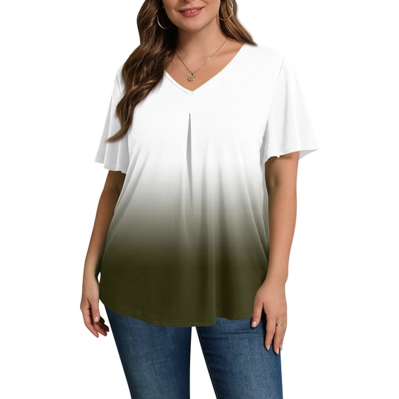 CIENVNSTG Womens Summer Tops Short Sleeve V Neck T Shirts Loose Fit Blouses Trendy Casual Tops Tee Green 4XL