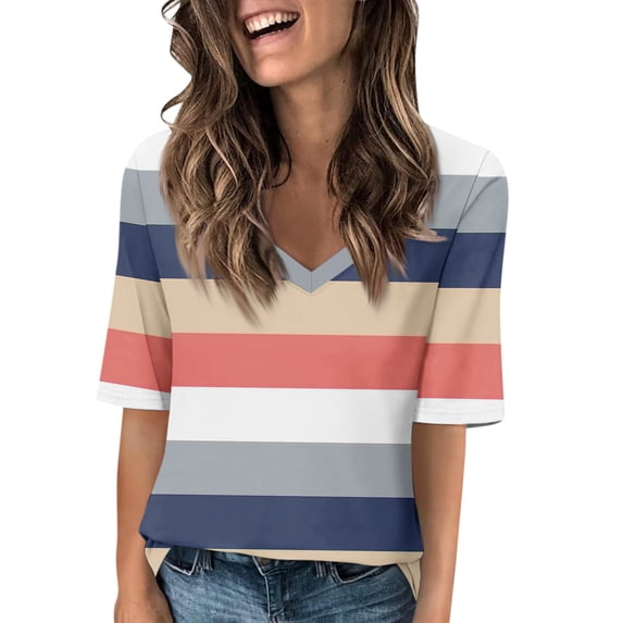 CIENVNSTG Womens T Shirts V Neck 3/4 Length Sleeve T Shirts Spring Summer Elbow Length Tops Basic Dressy Casual Workout Blouses 2026 Pink S