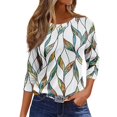 thumbnail image 1 of CIENVNSTG Womens Tops 3/4 Length Sleeve Crew Neck Shirt Summer Fashion Printed Tunic Tops Basic Tees Blouses Loose Fit Pullover Mint Green M, 1 of 5