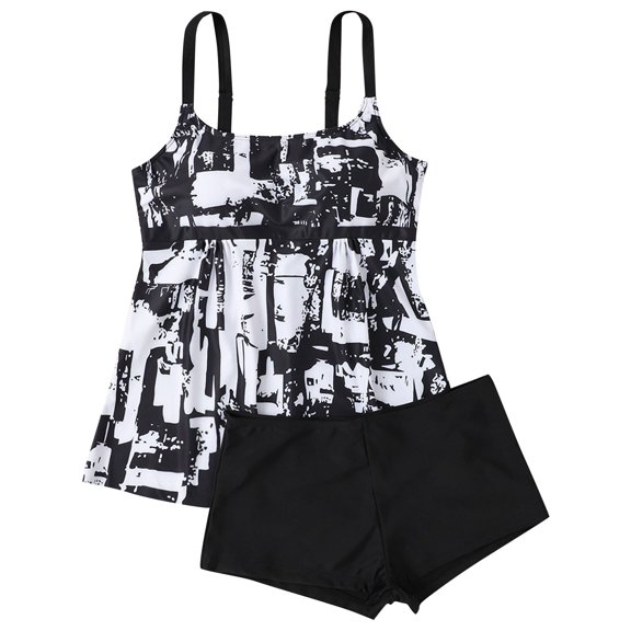 CIENVNSTG Womens Two Piece Tankini Swimsuits Tummy Control Flowy Modest Tank Top Matching Bike Shorts Soft Comfortable Fabric Casual Beach Pool Water Activity Bathing Suits Black XXL