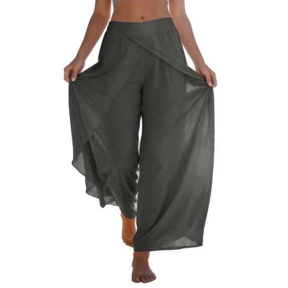 CIENVNSTG Womens Wide Leg Flowy Pants Casual Beach Flowy Yoga Workout Palazzo Trousers Dark Gray 3XL