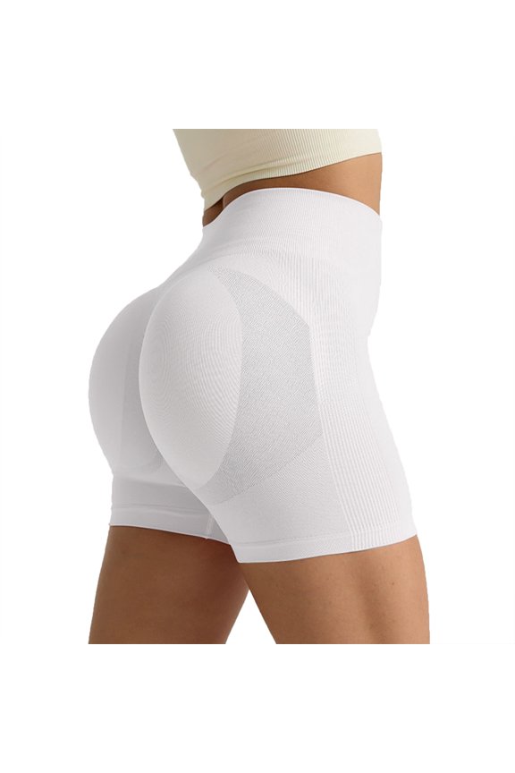 Womens Workout Shorts Slim Fit High Waisted Seamless Scrunch Butt Lifting Shorts Tummy Control Yoga Shorts for Gym Fitness Running Training White M