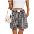 thumbnail image 1 of CIENVNSTG Womens Y2k Pajama Shorts Cute Plaid Lounge Sleep Bottoms Elastic Boxers Streetwear Black L, 1 of 5