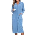 thumbnail image 1 of CIENVNSTG Womens Zip Up Sleepwear Pajamas Half Sleeve Bathrobes Loose Nursing Dress Long Robe Nightgown With Pockets Nighties Loungewear Blue XL, 1 of 3