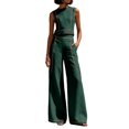 thumbnail image 1 of CIENVNSTG Workout Sets For Women Sleeveless Crop Top Wide Leg Pants 2 Piece Outfit Cruise Travel Beach Vacation Clothes With Pocket 2XL, 1 of 7