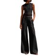 thumbnail image 1 of CIENVNSTG Workout Sets For Women Sleeveless Crop Top Wide Leg Pants 2 Piece Outfit Cruise Travel Beach Vacation Clothes With Pocket L, 1 of 7