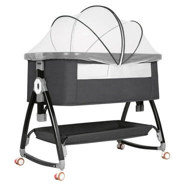 CIESMSI 3 in 1 Baby Bassinet Bedside Sleeper for Infant Girls W/ Wheels,Mosquito Net,Portable Crib Height Adjustable, Easy Folding,Black