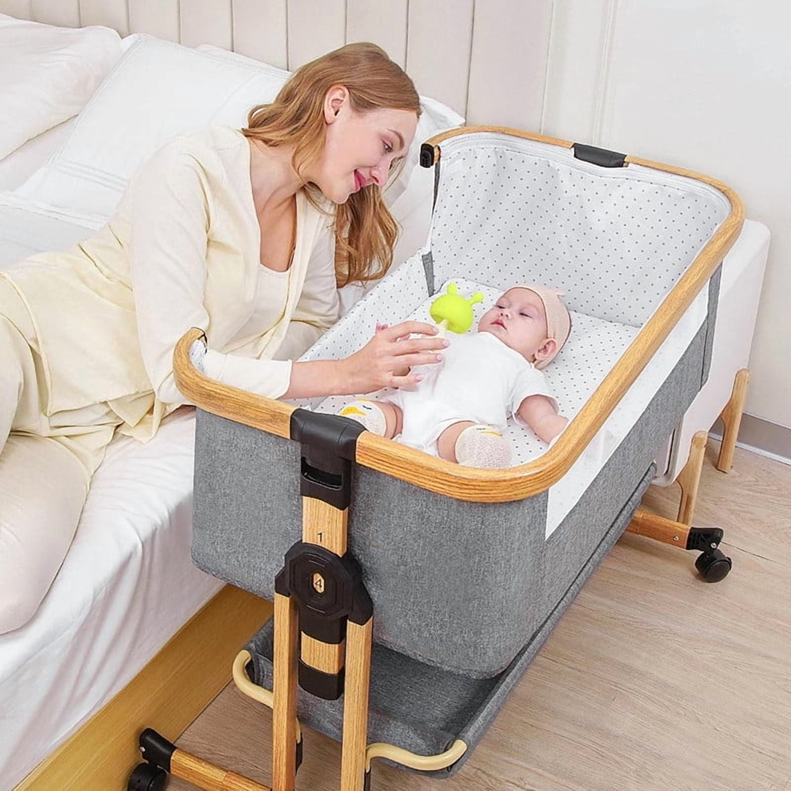 CIESMSI Baby Bassinet Bedside Sleeper, 3 in 1 Adjustable Crib, Portable with Wheels and Storage