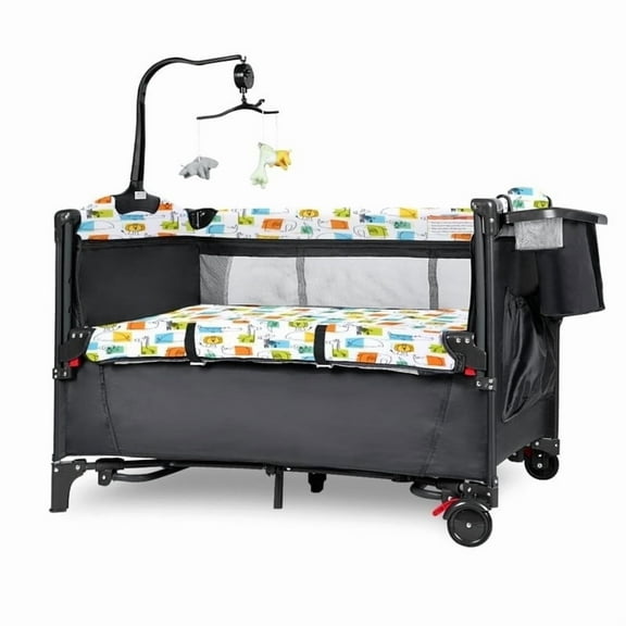 CIESMSI Baby Bedside Bassinet w/Changing Table,5-in-1 Portable Playard Nursery Center Newborn to Toddler Pack n Play Cribs