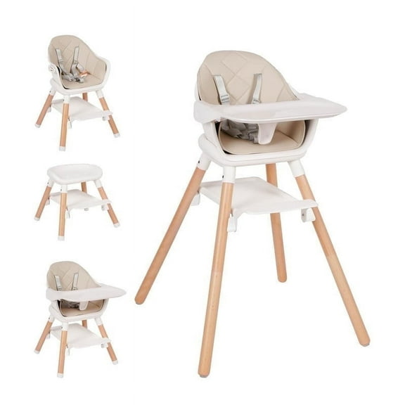 CIESMSI Baby High Chair 6 in 1 Convertible Wooden Feeding Chairs for Babies and Toddlers, Beige