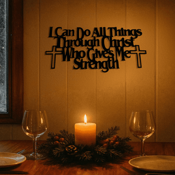 CIFbuy Inspirational Christian Metal Wall Art  I Can Do All Things Through Christ Scripture Sign with Cross Design for Home & Church Decor