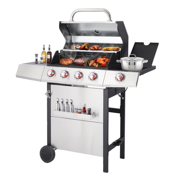 CIG GARDEN 4 Burner Gas Grill Combo with Side Burner, 3 in 1 Gas BBQ Grill with Charcoal Grill and Griddle, 52,000 Outdoor Barbecue Grill