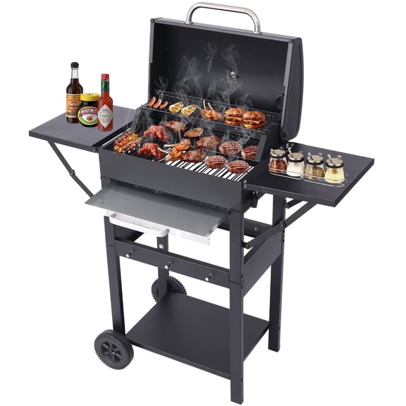 CIG GARDEN Charcoal Grill with 2-Foldable Side Tables  Portable Design, 330 Sq.in. Cooking Area & Enamel Steel Grate