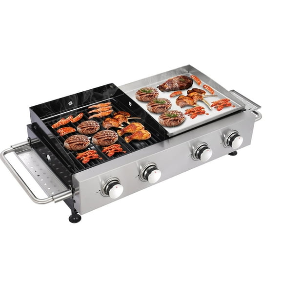 CIG GARDEN 2 Burner Propane Gas Grill and Plancha Combo, Cast Iron Grates Outdoor Barbecue Grill with 38200 BTU Output, Perfect for Outdoor Cooking