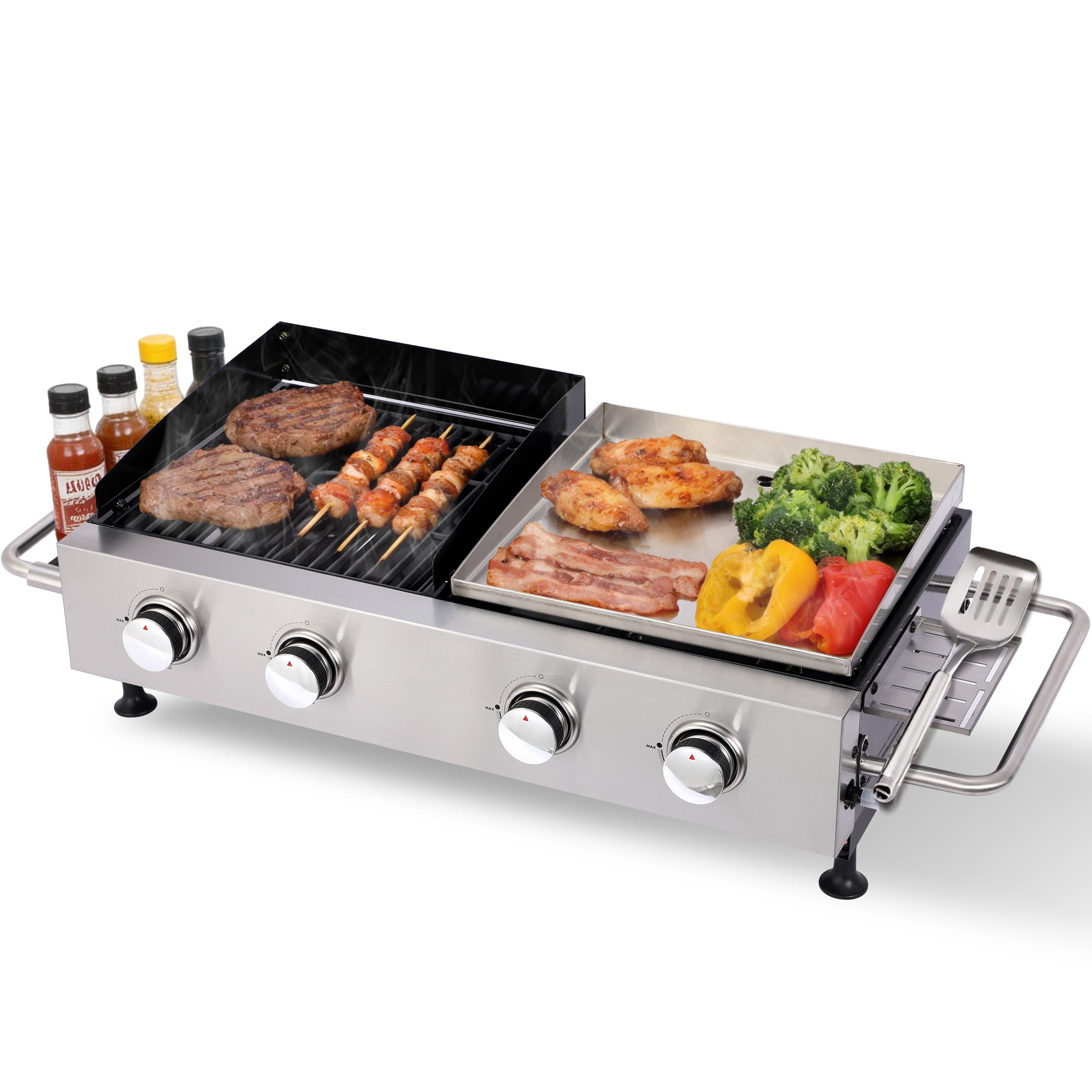 CIG GARDEN 2 Burner Propane Gas Grill and Plancha Combo, Cast Iron Grates Outdoor Barbecue Grill with 38200 BTU Output, Perfect for Outdoor Cooking