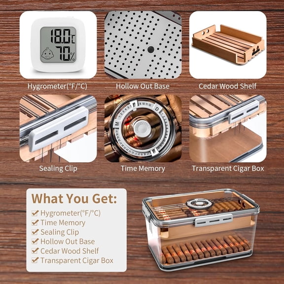 CIGARLOONG Large Cigar Humidor Box with Cedar Shelf and Hygrometer for 100 Cigars, Transparent Acrylic Storage Case