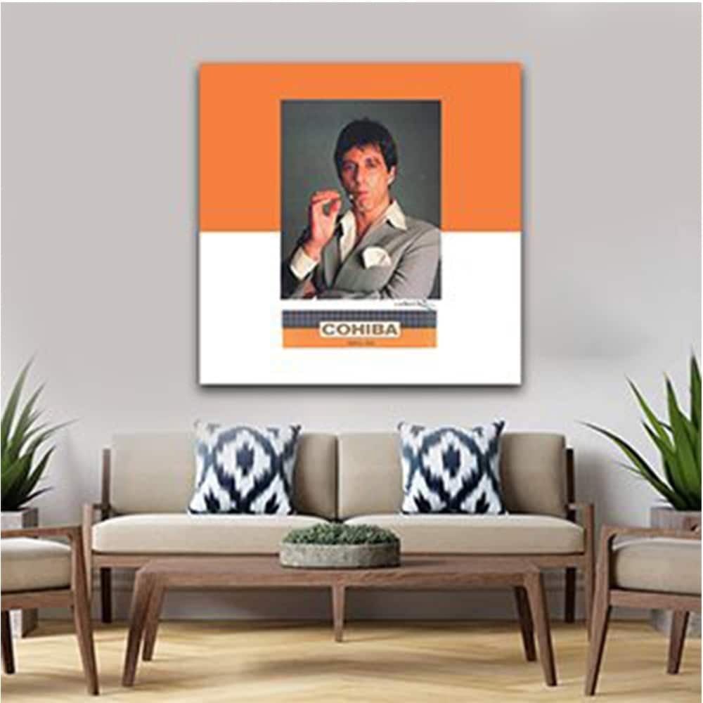 CIGARS & PACINO HAND IN HAND - 14"x14" Canvas Artwork - Multi-Color 30 x 30