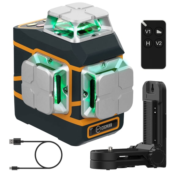 CIGMAN 100 ft 4 x 360 16-Line Green Laser Level, Self-Leveling Cross Line Laser with Remote Control, Dual Tripod Mount, Fine-Tuning Base