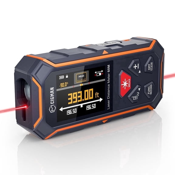 CIGMAN 393-ft Dual Laser Distance Meter, Rechargeable USB-C, Magnetic Base, Electronic Angle Sensor, 11 Measurement Modes, ABS & Aluminum Housing