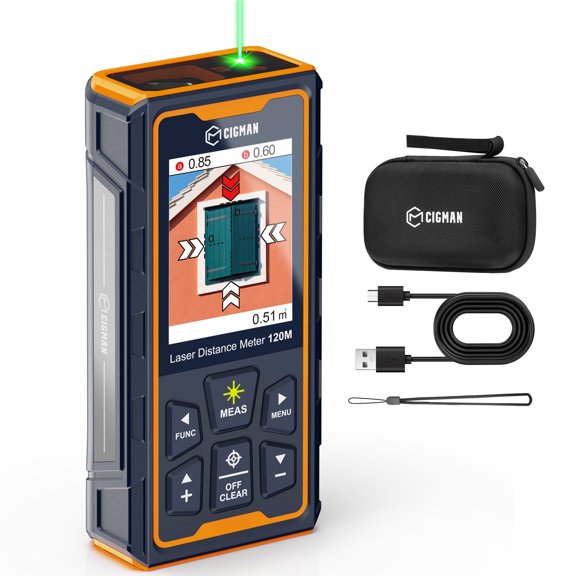 CIGMAN Green Laser Distance Meter with 4X Camera, IP68 Waterproof,393ft Rechargeable Laser Measurefor Outdoor Surveying, Construction & DIY