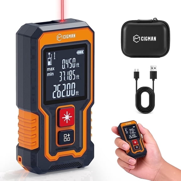 CIGMAN 262-ft Laser Distance Meter, Pocket Laser Measure, USB-C Rechargeable, Backlit LCD, ABS & Aluminum Housing for DIY & Remodeling