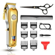 CIICII Cordless Metal Hair Clippers for Men, 12Pcs Professional Hair Trimmer Kit,Beard Trimmer, Barber Hair Grooming Kit,LED Display USB Rechargeable-Gold