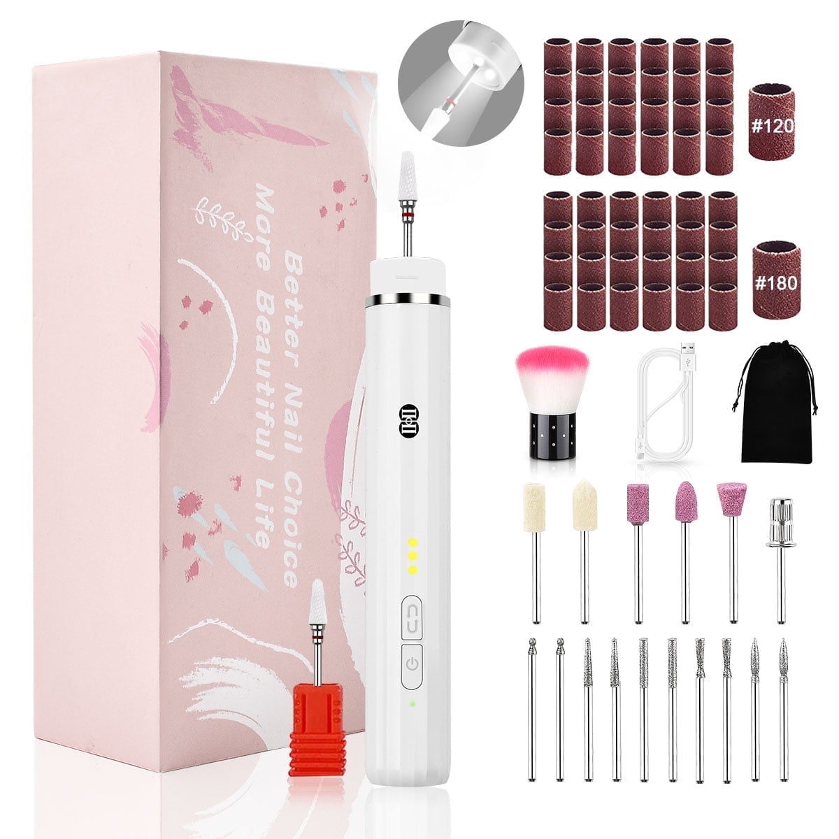 CIICII Electric Nail Drill, Eectric nail file,rofessional Nail Drill Kit for Men Women Home Salon-White