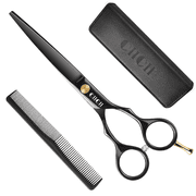 CIICII Hair Cutting Scissors,6.5 Inch 5 Pcs Professional hair cutting Set ,Thinning Shears Kit, Grooming Haircut Kit,Right Left Handed Barber Scissors- Black