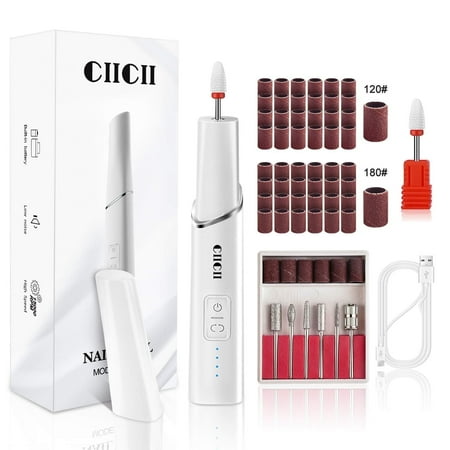 Electric Nail Drill Machine, CIICII Professional Nail Drill Kit (66Pcs Cordless Portable 4-Speed Rechargeable Forward & Reverse Design Nail File Set) for Acrylic Nails/DIY Manicure & Pedicure