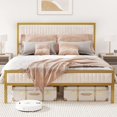 CIKUNASI Gold Queen Bed Frame, Upholstered Bed Frame with Velvet