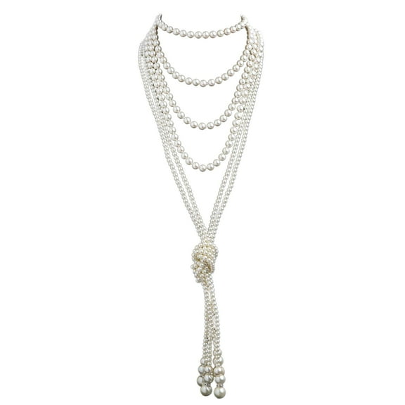 CILENON 1920S Pearls Necklace Fashion Faux Pearls Gatsby Accessories Vintage Costume Jewelry Cream Long Necklace For Women (White,One Size)