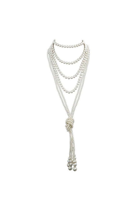 1920S Pearls Necklace Fashion Faux Pearls Gatsby Accessories Vintage Costume Jewelry Cream Long Necklace For Women (White,One Size)