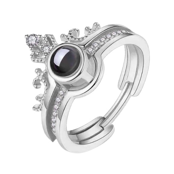 CILENON 2 In 1 I Love You Ring 100 Languages Custom Name Projection Ring In Rose Gold Crown Shaped Personalized For Women Mother Lover (Silver,One Size)