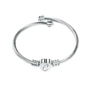 CILENON 26 Letters Stainless Steel Wire Bracelet Heart-Shaped Bracelet (C,One Size)