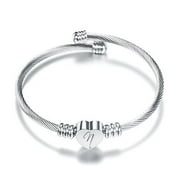 CILENON 26 Letters Stainless Steel Wire Bracelet Heart-Shaped Bracelet (N,One Size)