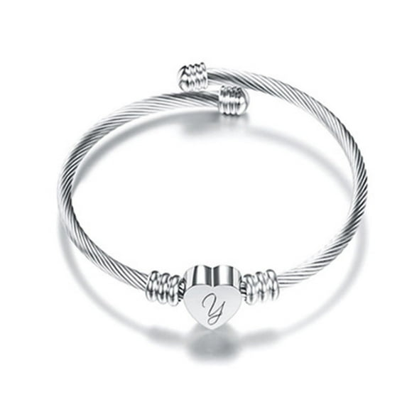 CILENON 26 Letters Stainless Steel Wire Bracelet Heart-Shaped Bracelet (Y,One Size)