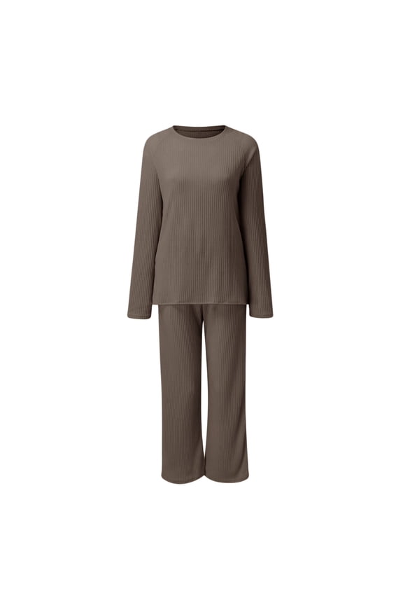 Airplane Outfits for Women 2024 Women High Neck Set Casual Side Slit Knitted Sweater Pullover Top Wide Leg Pants 2 Piece Tracksuit Sweatpants Set for Women Travel Outfits (Brown,S)