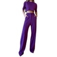 thumbnail image 1 of CILENON Airport Outfits for Women 2024 Women 's Fashion Casual 2 Piece Outfits Short Sleeve T Shirt Blouse Pants Solid Color Set Outfits Conjuntos De 2 Piezas Para Mujer (Purple,XL), 1 of 6