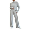 thumbnail image 1 of CILENON Airport Travel Outfit Women Women's High Neck 2 Piece Sweatsuit Long Sleeve Knit Sweater Tops Wide Leg Pants Set Outfits Women's Travel Outfits Womens Sweatsuits 2 Piece Set (Gray,XL), 1 of 5